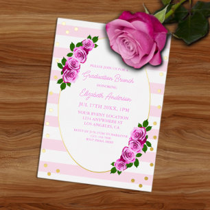 Invitation En Aluminium Déjeuner de remise de diplôme aux roses roses rayé