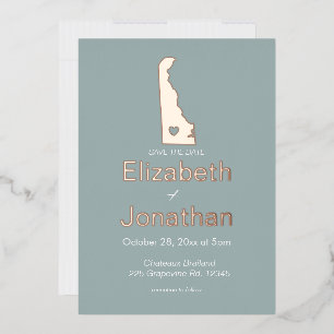 Invitation En Aluminium Delaware State Map Enregistrer la date Rose Gold