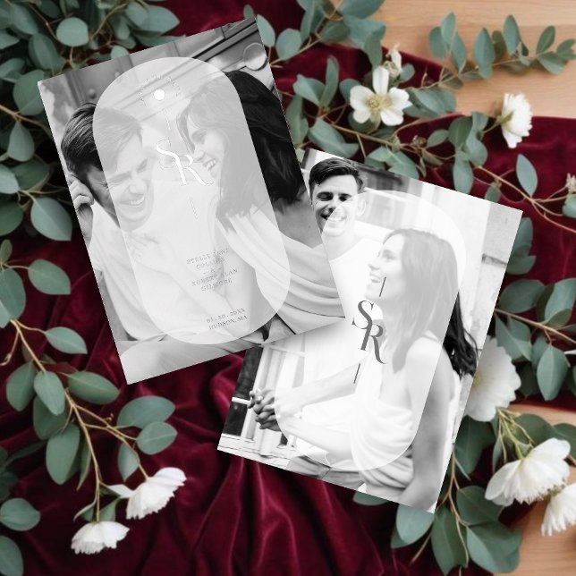 Invitation En Aluminium Delicate Vellum Transparency Elegant Black & White (Delicate Vellum Transparency Elegant Black & White Wedding Initials 2 Photos Silver Metallic Foil.)