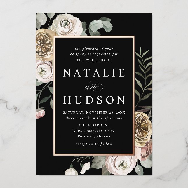 Invitation En Aluminium Delicate Winter Floral Frame Wedding (Recto)