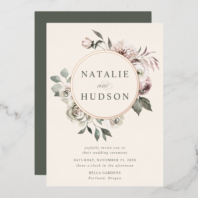 Invitation En Aluminium Delicate Winter Floral Frame Wedding (Recto/Verso)
