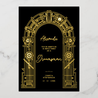 Invitation En Aluminium Demande Élégante de Garçon d'Honneur Steampunk Or 