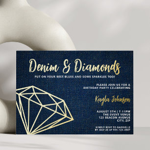 Invitation En Aluminium Denim et Diamants Élégant Bleu Géométrique