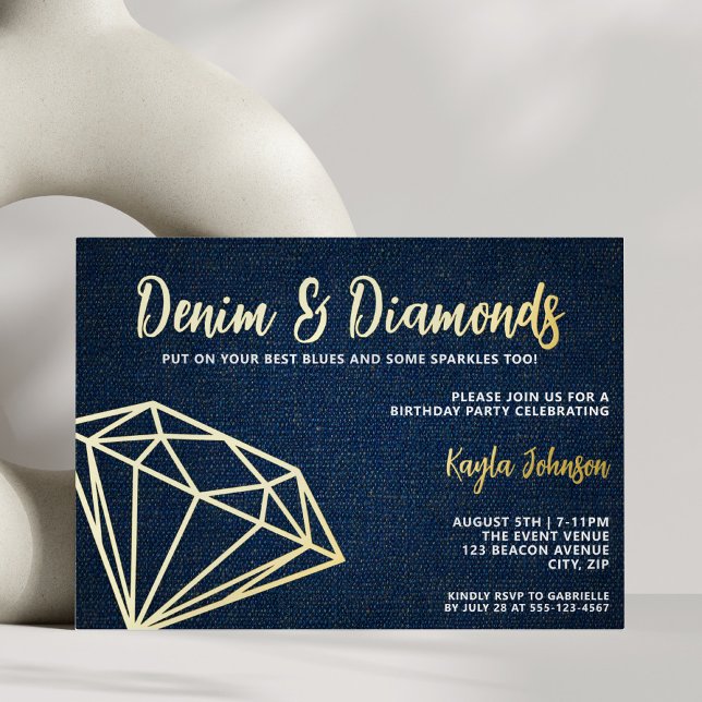 Invitation En Aluminium Denim et Diamants Élégant Bleu Géométrique (Créateur téléchargé)