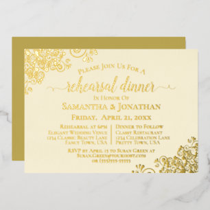 Invitation En Aluminium Dentelle d'or Elegant Crème Mariage Dîner de répét