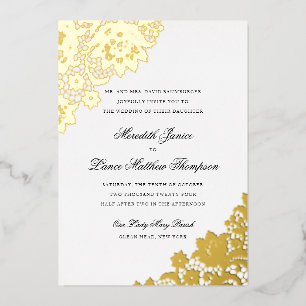Invitation En Aluminium Dentelle d'or noir et Mariage de script d'or Foil