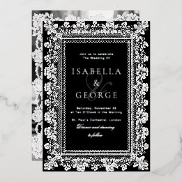 Invitation En Aluminium Dentelle Vintage Vieil Argent Mariage Noir et Blan