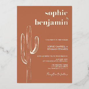 Invitation En Aluminium Desert Cactus Terracotta Rétro Mariage Rose Gold