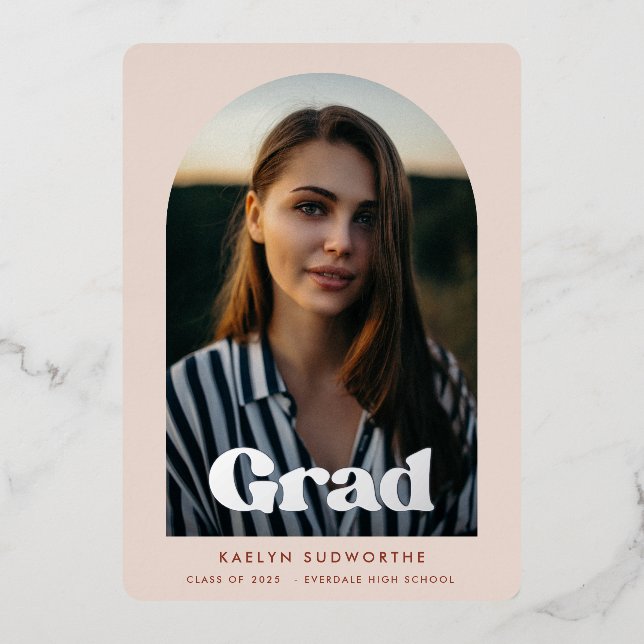 Invitation En Aluminium Design d'arc moderne Photo Graduation Party Argent (Recto)