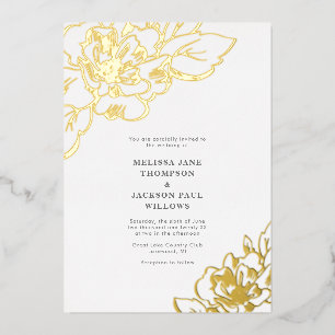 Invitation En Aluminium Design mariage élégant à fleurs dorées