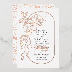 Invitation En Aluminium Dessin floral Elegant Boho Mariage Rose or
