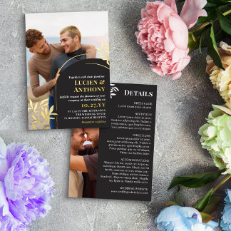 Invitation En Aluminium Détails de mariage Charcoal Arch Golden Sprigs 2 e