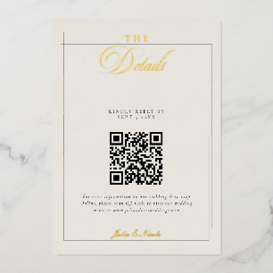 Invitation En Aluminium Détails du code QR de calligraphie sur ivoire noir