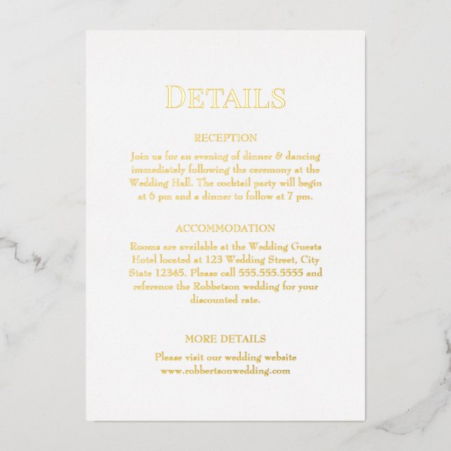 Invitation En Aluminium Détails du Mariage Monogramme or et blanc (Recto)