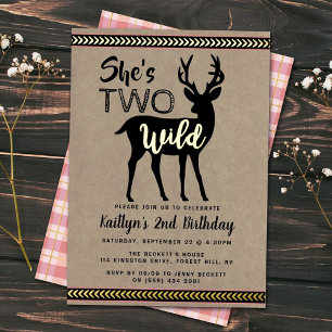 Invitation En Aluminium Deux cerfs sauvages de bois Filles 2e anniversaire