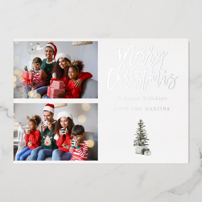 Invitation En Aluminium Deux photos Arbre de Noël moderne (Recto)