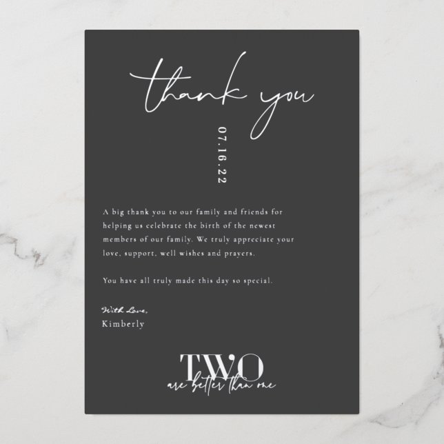 Invitation En Aluminium Deux sont meilleurs qu'un | MERCI BABY SHOWER (Recto)