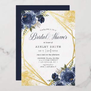 Invitation En Aluminium Déversoir de mariage géométrique floral bleu marin