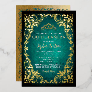 Invitation En Aluminium Diadème de princesse en or vert vintage Quinceañer