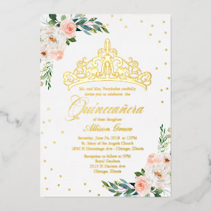 Invitation En Aluminium Diadème Floral de Pêche Quinceanera