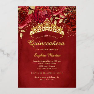 Invitation En Aluminium Diadème Floral Shimmer Quinceanera