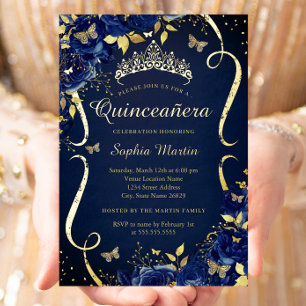 Invitation En Aluminium Diadème Papillon Floral Or de la Royal Navy Quince