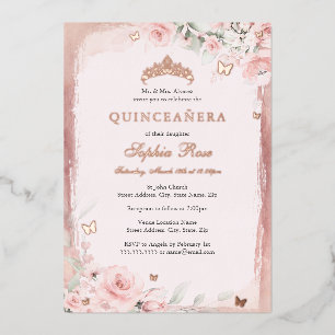 Invitation En Aluminium Diadème Papillon Floral Rose Quinceanera 15 ans