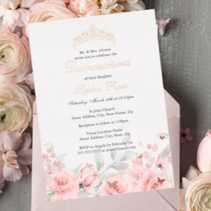 Invitation En Aluminium Diadème Rose Gold Rose Fard Quinceanera