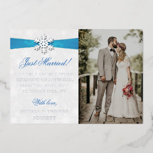 Invitation En Aluminium Diamante Snowflake & Blue Ribbon Mariage d'hiver
