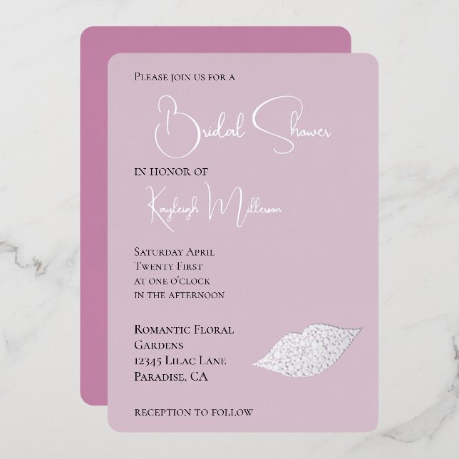 Invitation En Aluminium Diamants de verre rose Fête des mariées des lèvres (Recto/Verso)