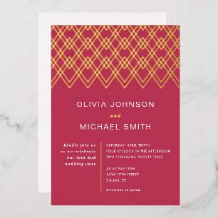 Invitation En Aluminium Diamants Géométriques Mariage Magenta