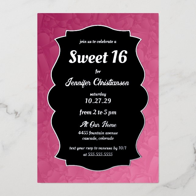 Invitation En Aluminium Diamants roses doux 16 (Recto)