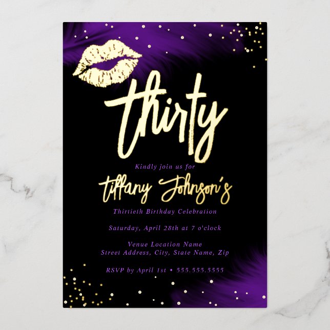 Invitation En Aluminium Diamond Purple Gold Kiss 30e anniversaire (Recto)
