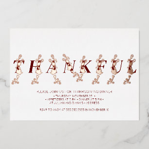Invitation En Aluminium Dinde de Thanksgiving Feuilles d'automne Rose Doré