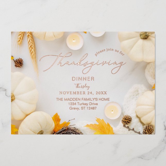 Invitation En Aluminium Dîner Citrouille Thanksgiving (Recto)