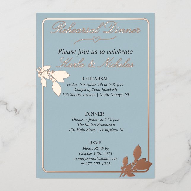 Invitation En Aluminium Dîner de répétition bleu pastel Fleurs de tulipes (Recto)