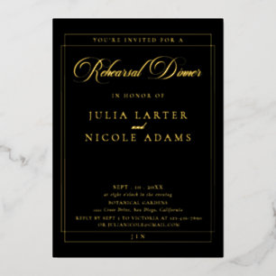 Invitation En Aluminium Dîner de répétition de calligraphie noir or classi