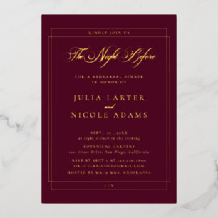 Invitation En Aluminium Dîner de répétition de calligraphie or burgundy cl