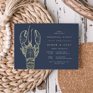 Invitation En Aluminium Dîner de répétition de homard nautique Gold Foil