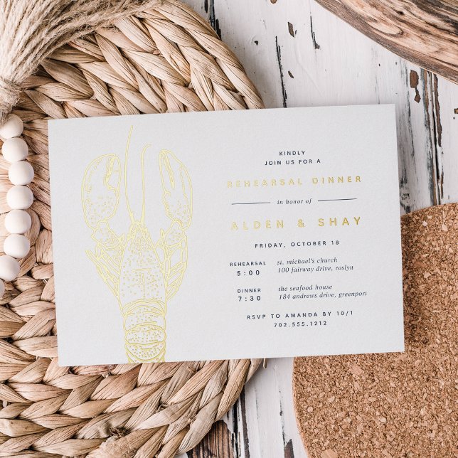 Invitation En Aluminium Dîner de répétition de homard nautique Gold Foil (Créateur téléchargé)