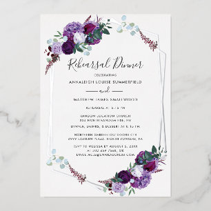 Invitation En Aluminium Dîner de répétition de Mariage floral violet Argen