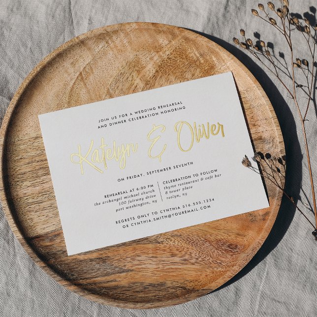 Invitation En Aluminium Dîner de répétition de signature moderne Gold (Créateur téléchargé)