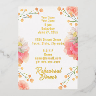 Invitation En Aluminium Dîner de répétition des fleurs de pêche tropicales