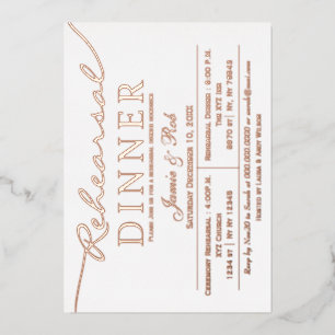 Invitation En Aluminium Dîner de répétition d'or Rose simple et élégant