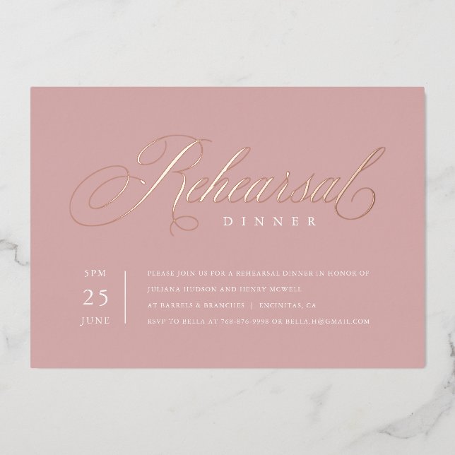 Invitation En Aluminium Dîner de répétition élégant Rose Gold Foil Invitat (Recto)
