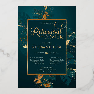 Invitation En Aluminium Dîner de répétition Emerald green et real gold foi