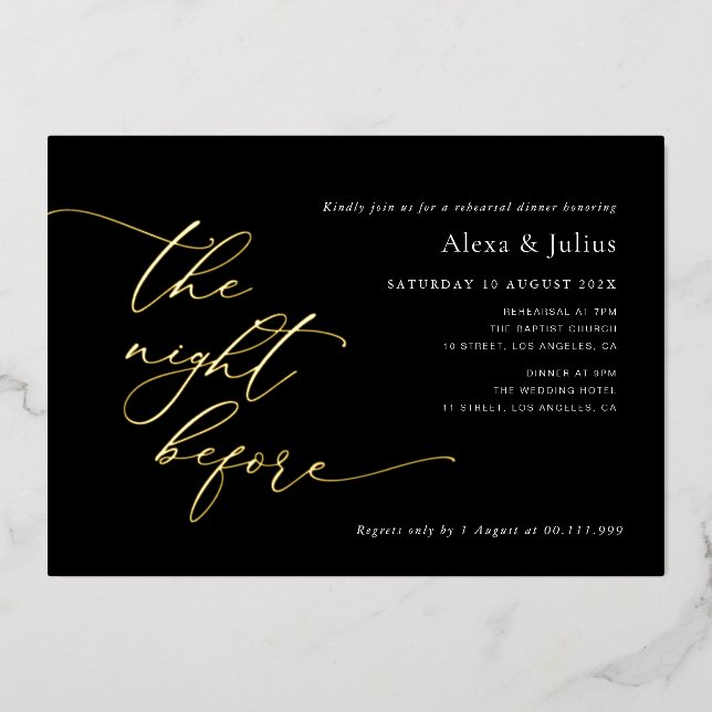 Invitation En Aluminium Dîner de répétition Mariage avec lettres d'or mode (Recto)