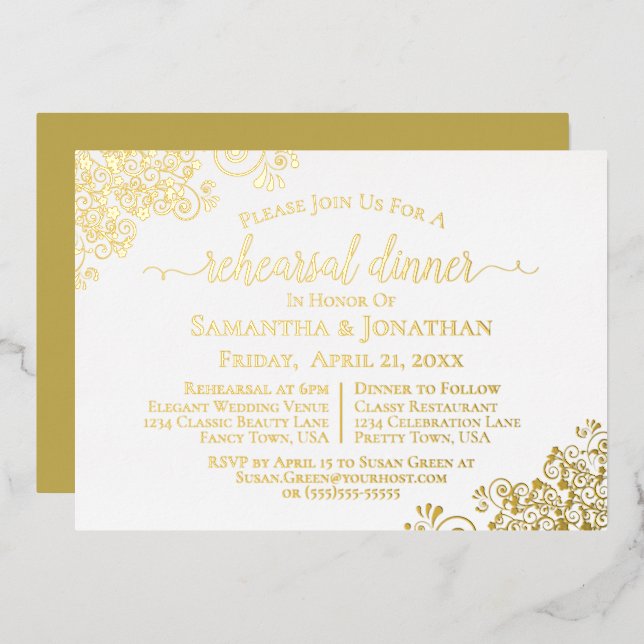 Invitation En Aluminium Dîner de répétition Mariage blanc élégant à la den (Recto/Verso)