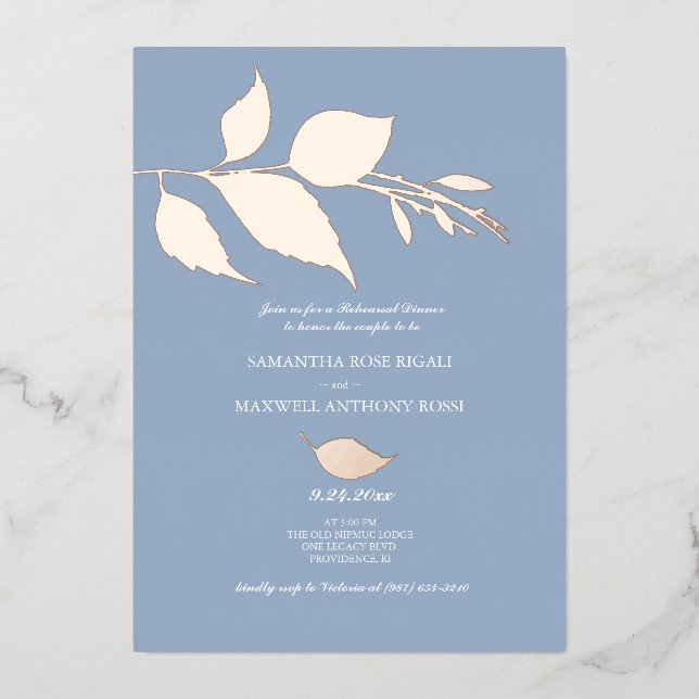 Invitation En Aluminium Dîner de répétition Mariage bleu Dusty (Recto)