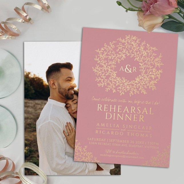 Invitation En Aluminium Dîner de répétition mariage en or rose vif (Créateur téléchargé)